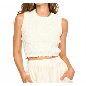 NEW MIRTH lucia smocked crop top in white